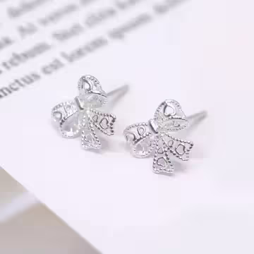 925銀針×鏤空蕾絲蝴蝶結×耳環