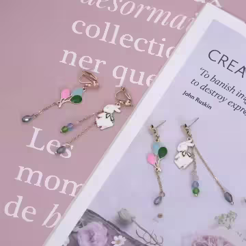 兔子彩色熱氣球×不對稱吊墜耳環