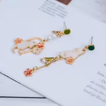 等主人的櫻花貓×吊墜耳環