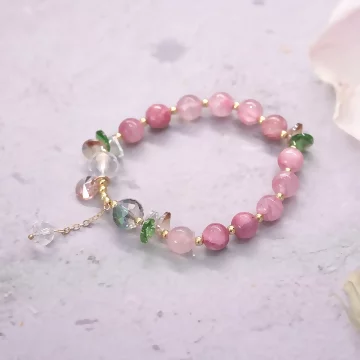 紅莓粉晶綠葉×固定式串珠手鍊.avif