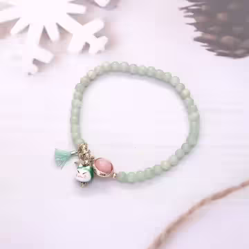 御守貓陶瓷水晶×固定式串珠手鍊×共四色