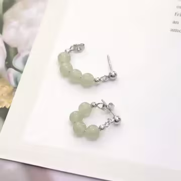 綠玉串珠×後掛式耳環×共二色