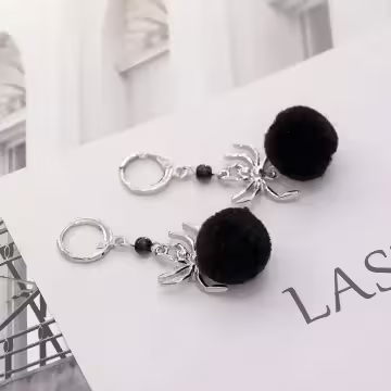 黑色毛球蜘蛛×吊墜耳扣