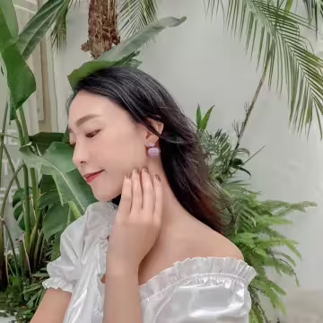 粉紫毛毛球×吊墜耳環