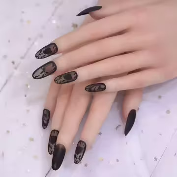黑玫瑰蕾絲霧面×穿戴式手指甲片×二十四入