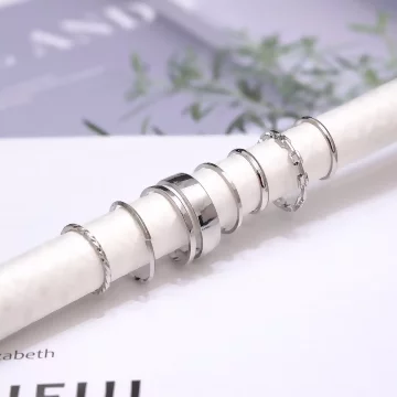鎖鍊簡約指環×七套件戒指組×銀色.avif