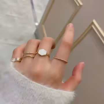 金六角白貝不規則×四套件戒指組