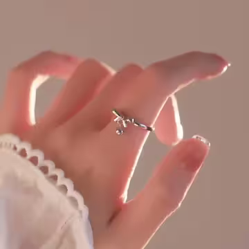 925銀飾×蝴蝶結小圓珠×開口戒指