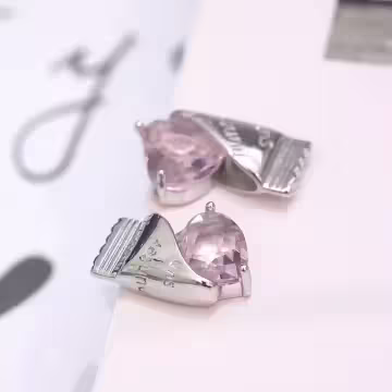 糖果紙粉晶愛心×不對稱吊墜耳環