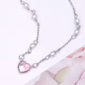925銀飾×粉色愛心珍珠×鎖骨項鍊
