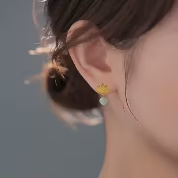 金蓮花綠珠&times;吊墜耳環