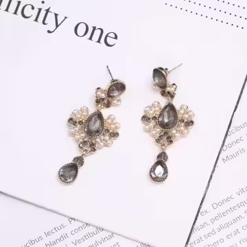 鐵灰晶鑽巴洛克珍珠×吊墜耳環
