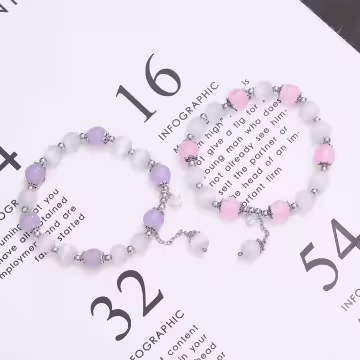 甜美粉紫系貓眼×固定式串珠手鍊×共二色