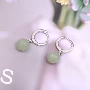 925銀飾×綠琉璃圓珠×吊墜耳扣