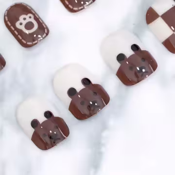 棋盤咖啡小熊亮面×穿戴式手指甲片×二十四入