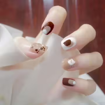 咖啡塗鴨貓咪亮面×穿戴式手指甲片×二十四入