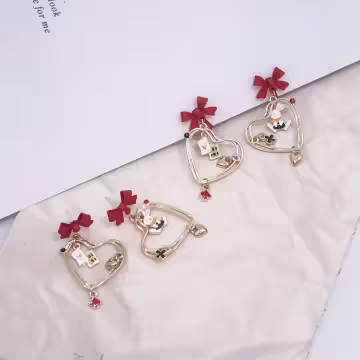 紅領結愛心撲克牌兔子×不對稱吊墜耳環