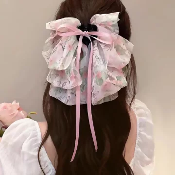 雪紡碎花蝴蝶結×抓夾髮夾×共四色.avif