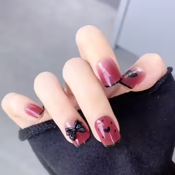 黑莓法式蝴蝶結亮面×穿戴式手指甲片×二十四入