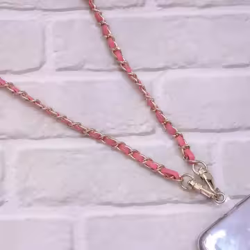 小香風鍊條皮革×手機斜背雙勾掛繩×粉紅