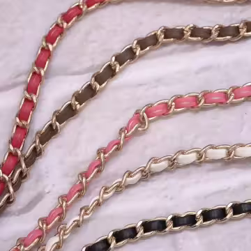 小香風鍊條皮革×手機斜背雙勾掛繩×粉紅