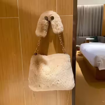 手提小巧毛絨絨×鍊條斜背包×卡其