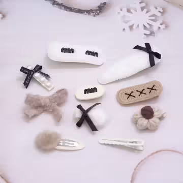 白咖黑領結毛毛×十套件髮夾組