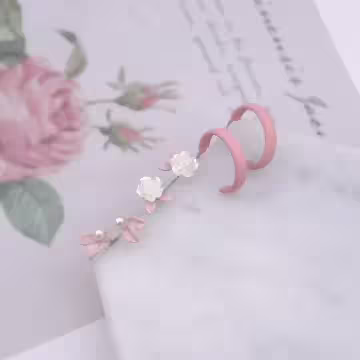 粉C小白玫瑰×三套件耳環組