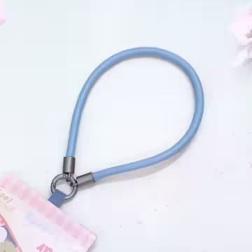 單色簡約皮革×手機腕帶掛繩×藍色