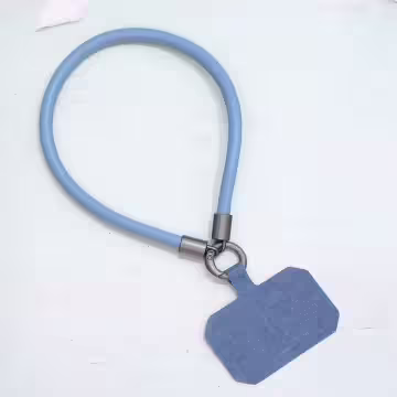 單色簡約皮革×手機腕帶掛繩×藍色