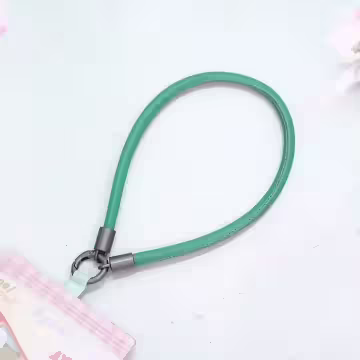 單色簡約皮革×手機腕帶掛繩×綠色