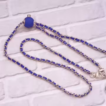 小香風鍊條皮革×手機斜背雙勾掛繩×藍色