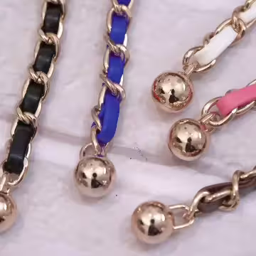 小香風鍊條皮革×手機斜背雙勾掛繩×藍色