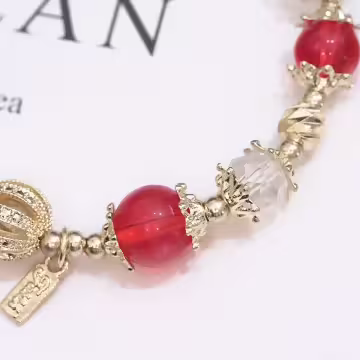 聖誕雪花紅金琉璃×固定式串珠手鍊