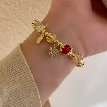 聖誕雪花紅金琉璃×固定式串珠手鍊