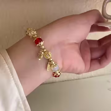 聖誕雪花紅金琉璃×固定式串珠手鍊