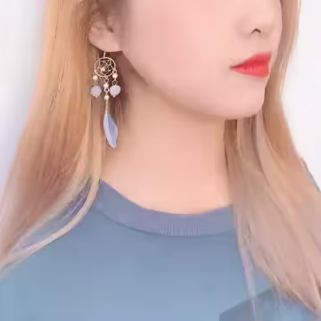 藍羽毛捕夢網×螺旋耳夾