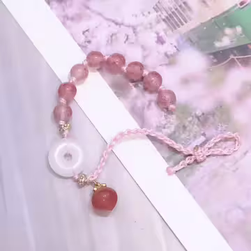 粉紅小草莓平安扣&times;拉繩手鍊