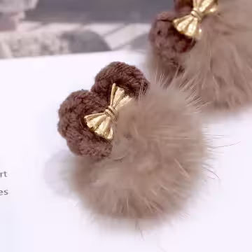 暖咖毛線蝴蝶結毛球×吊墜耳環
