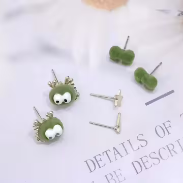 絨毛呆萌小怪獸×三套件耳環組×綠色