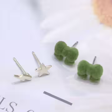 絨毛呆萌小怪獸×三套件耳環組×綠色