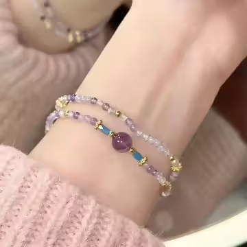 淡紫彩珠雙層×固定式串珠手鍊 