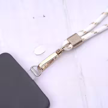 可調節雙環×金色×金蔥白色布滌綸繩×手機斜背雙勾掛繩×金白色