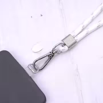 可調節雙環×銀色×銀蔥白色布滌綸繩×手機斜背雙勾掛繩×銀白色