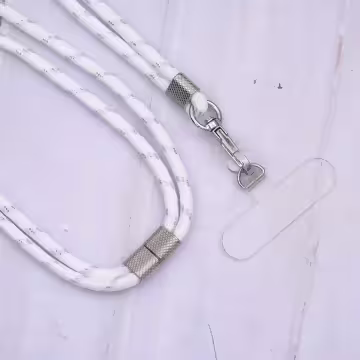 可調節雙環×銀色×銀蔥白色布滌綸繩×手機斜背雙勾掛繩×銀白色