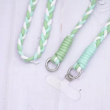 撞色麻花辮×手機斜背雙勾掛繩×粉綠.avif