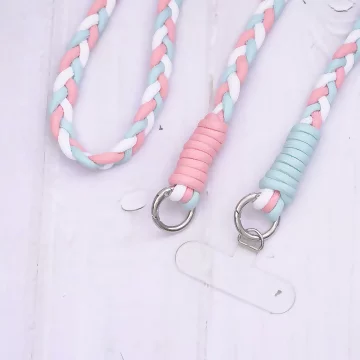 撞色麻花辮×手機斜背雙勾掛繩×粉綠.avif