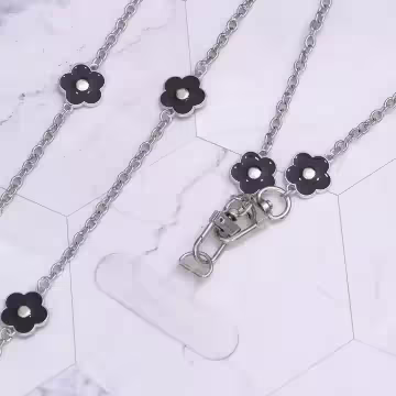 法式小花×手機斜背雙勾掛繩×黑色