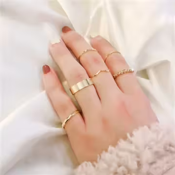 小碎金簡約波浪×六套件戒指組×金色
