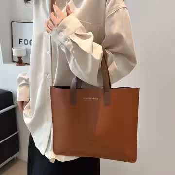 簡約皮革小手提×手提袋×棕色